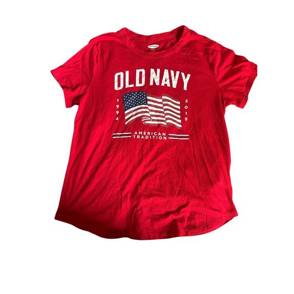 Old Navy 2019 Red American Flag Graphic Short Sleeve T-Shirt Women's Size Medium - Picture 1 of 8